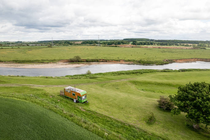 drone view of Martin Green horsebox in Derbyshire