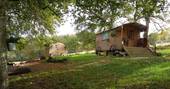 The charming and rustic Fairfield shepherd's hut at Acorn Farm in the beautiful Devon countryside