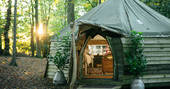 The amazing homemade yurt at Turners Woodland Suite, with comfortable double bed