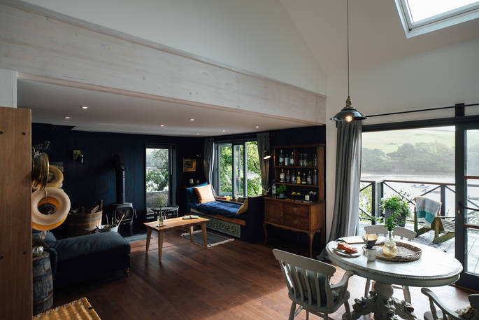 Open plan downstairs area at Bowcombe Boathouse in Devon