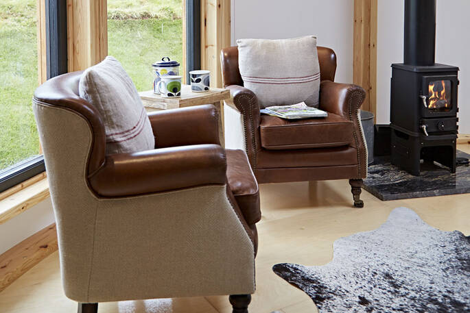 Living area with a wood burner