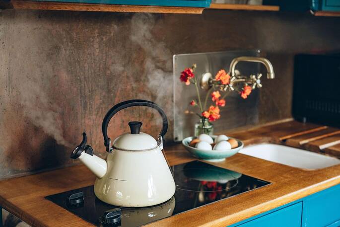 Kettle and two-ring electric hob
