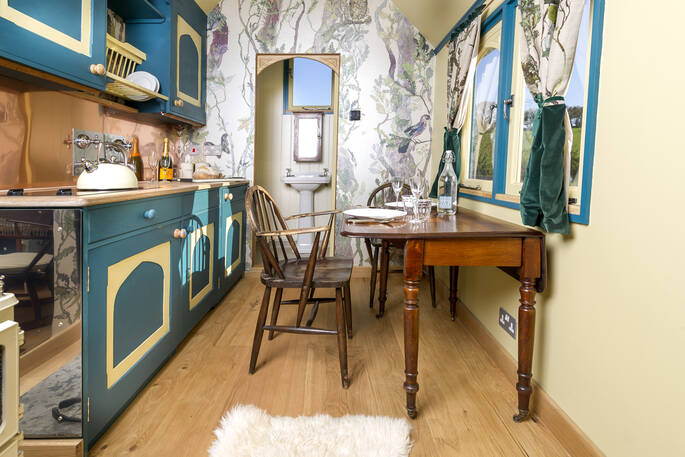 The handcrafted  kitchen inside Brownscombe Tabernacle in Devon 