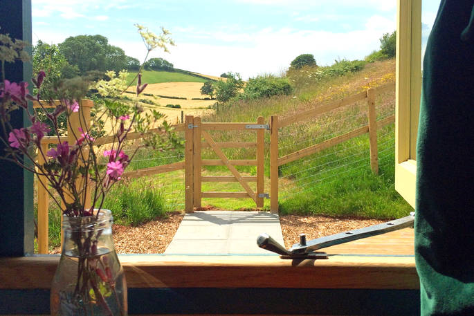 View from the tabernacle window of gate and surrounding countryside 