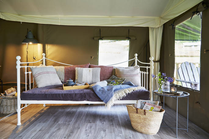 The luxurious day bed, the perfect place to sit with a cup of tea and watch the nature around you.