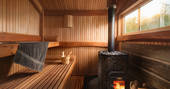 Inside the luxury sauna hut at Devon Dens in Devon