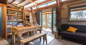 Interior living space of Carpenter Cabin in Devon