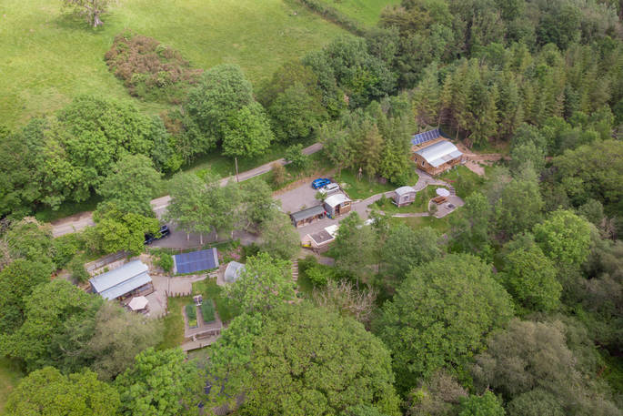 The Devon Den cabin aerial view, Germansweek, Devon