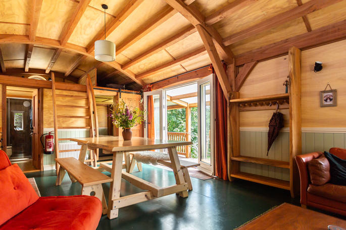 The Devon Den cabin interior, Germansweek, Devon
