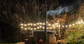 The Nest cabin hot tub with fairy lights, Stoodleigh, Devon, England