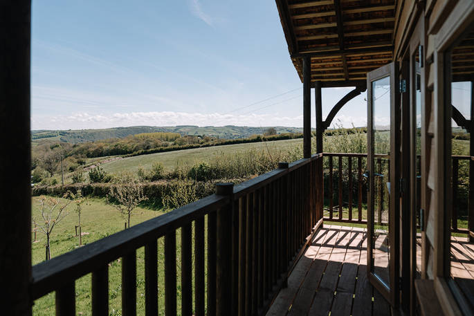 The Nest cabin view from the balcony, Stoodleigh, Devon, England