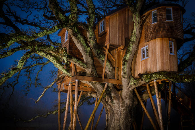 treetops treehouse by night