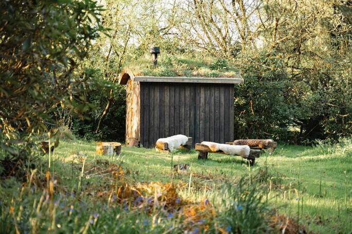 Sauna and firepit area
