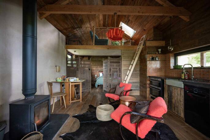 Open plan interior showing mezzanine 