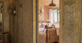 Hill's Cross Hide cabin bedroom, Honiton, Devon, England