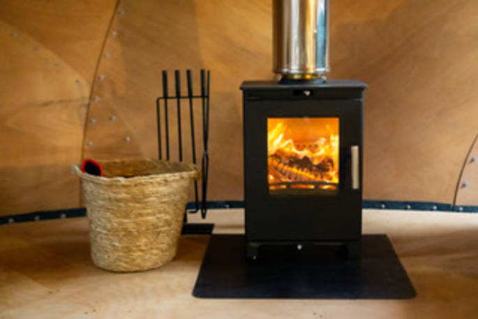 Dormouse dome cabin wood burner, Honeydown, Hatherleigh, Devon