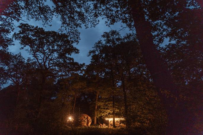 Heartwood cabin truffle during the night, Honeydown at Hatherleigh, Devon