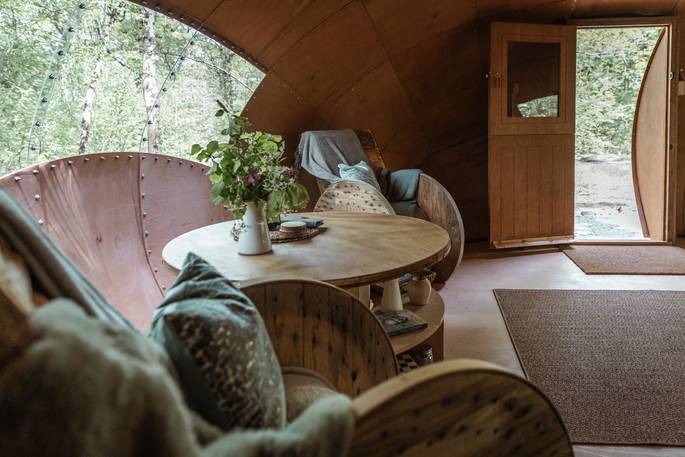 Hush cabin truffle dome interior, Honeydown at Hatherleigh, Devon