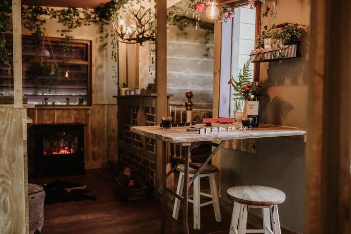 Woodburner and table