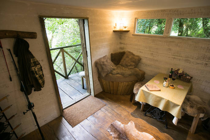Seating area inside the door of The Bird Box at Honeyside Down 