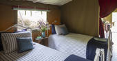 Single beds at Longlands safari tents at Combe Martin, North Devon