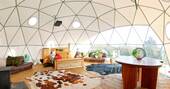 The Loveland Pod geodome open plan interior, Hartland, Devon