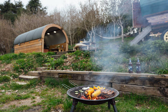 Goldfinch caravan BBQ, glamping, near Launceston, Cornwall, England
