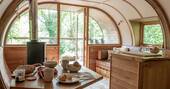 View out from the living room of the surrounding woodland at The Hideaway at Pickwell treehouse in Devon