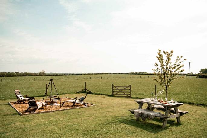 picnic table and firepit