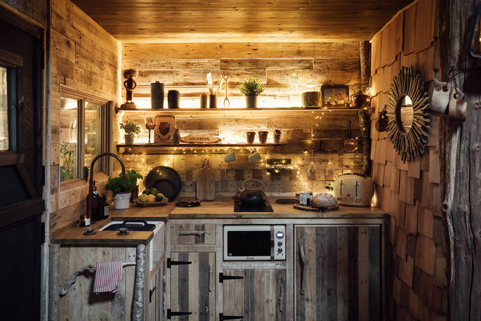 Ursabear cabin kitchen, Morebath, near Bampton, Mid Devon