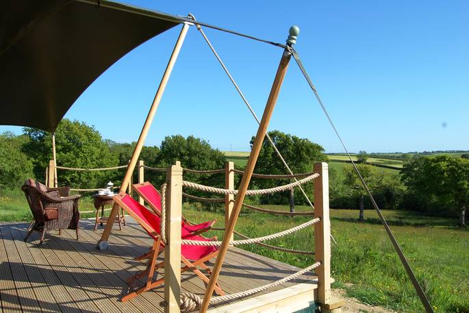 Endless blue skies, perfect spot for a morning coffee at Taw safari tent, in Devon