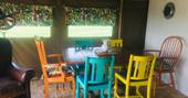 Funky furniture at Taw safari tent in Devon