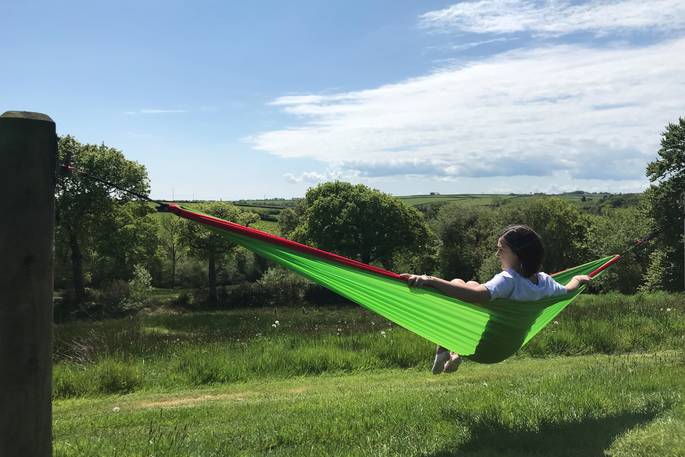 Welcombe Meadow safari tents - hammock, High Bickington, Umberleigh, Devon
