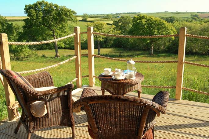 Welcombe Meadow safari tents - view from decking, High Bickington, Umberleigh, Devon