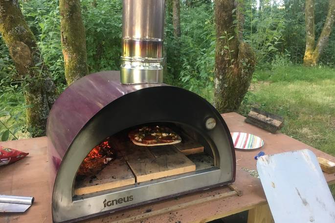 Torridge pizza oven, Welcombe Meadow safari tents, High Bickington, Umberleigh, Devon