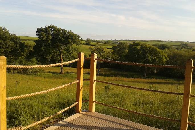 Torridge view from decking, Welcombe Meadow safari tents, High Bickington, Umberleigh, Devon