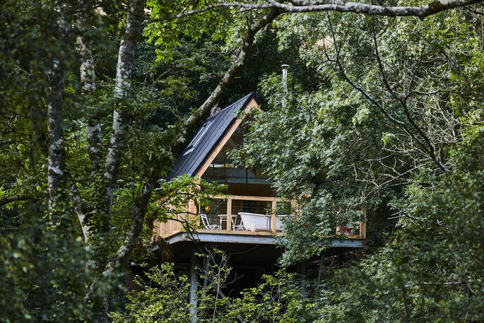 High in the trees, Cleave Treehouse sleeps two at Windout Farm in Devon