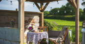 Happy Hare Shepherd's hut dining table, Sturminster Newton, Dorset