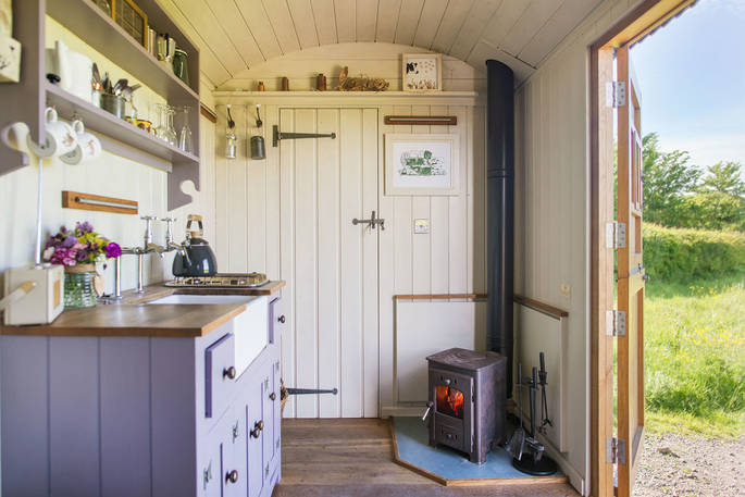 Happy Hare Shepherd's hut wood burner, Sturminster Newton, Dorset