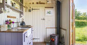 Happy Hare Shepherd's hut wood burner, Sturminster Newton, Dorset