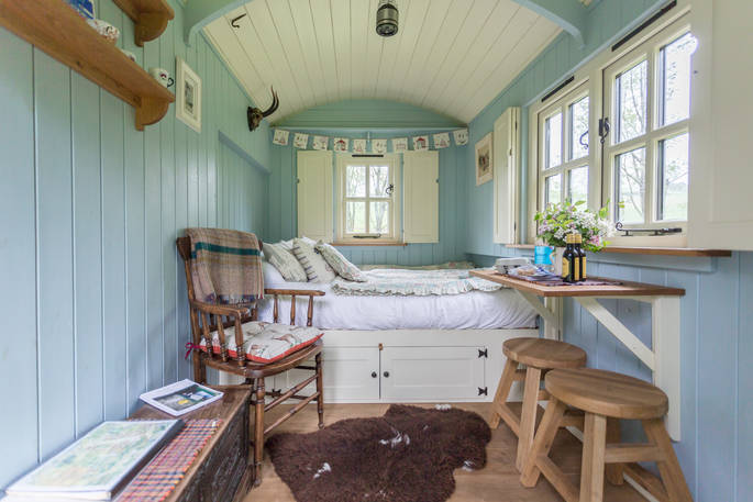 Inside the cosy and comfortable Laverstock's Everdene Hut, Dorset