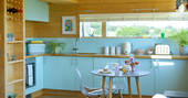Red Kite cabin kitchen area at Red Kite Lodge in Shaftesbury, Dorset