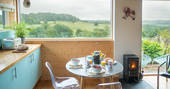 Red Kite cabin view from the kitchen area at Red Kite Lodge in Shaftesbury, Dorset