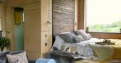 Silent Owl cabin bed with view, Red Kite Lodge at Shaftesbury, Dorset