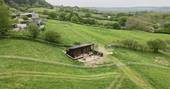 Silent Owl cabin drone view, Red Kite Lodge at Shaftesbury, Dorset