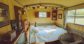 Mabel at The Old Forge camp shepherds hut view from the inside, Shaftesbury, Dorset