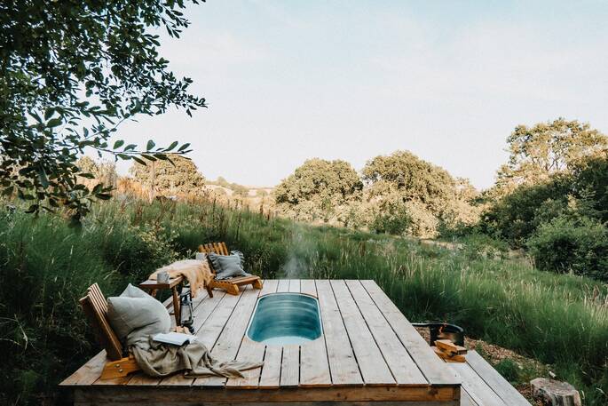 View from wood-fired bath tub