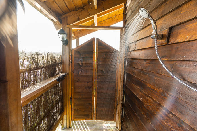 Covered outdoor shower