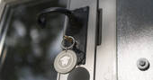 Key in the door of Teal at The Shepherds Hide in Essex 