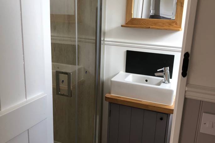 Shower inside Teal at The Shepherds Hide in Essex